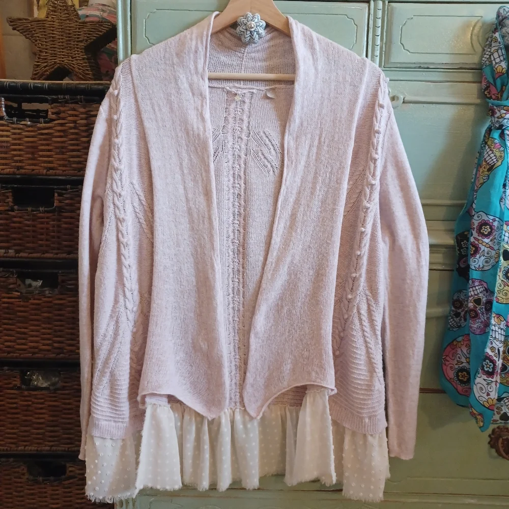 Anthropologie Pale Pink Knit Tie-Front Cardigan - Picture 8 of 13